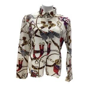 Vintage Women’s Top Size S Lightweight Saddle Print Off White And Multicolor